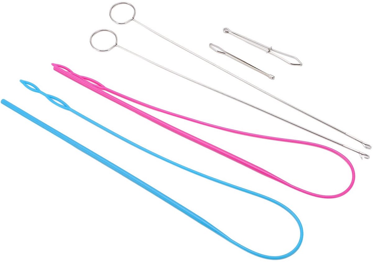 Dailygoods- Naailuskit 6-delig - Inclusief Lusdraaierhaak - Plastic Koordinrijger - Elastische Klem - Gesloten Touwinrijger - Roestvrij Staal. - Inrijger