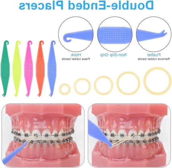 Orthodontische Rubber Bands Mix van 500 Stuks - Elastische Tandbanden met 5 Plaatsingstools voor Beugels en Tandcorrectie van Merkloos — afbeelding 2
