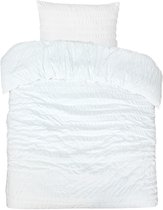 PHLOX Housse de couette Seersucker - 100 % satin de coton - Simple 140x200/220 cm + 1 taie d'oreiller - Respirant et doux pour la peau - Blanc