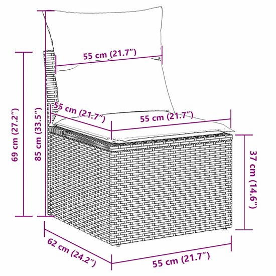 vidaXL - Tuinbank - Set - 10 - st - 9-zits - Zwart - en - Crème - poly - rattan