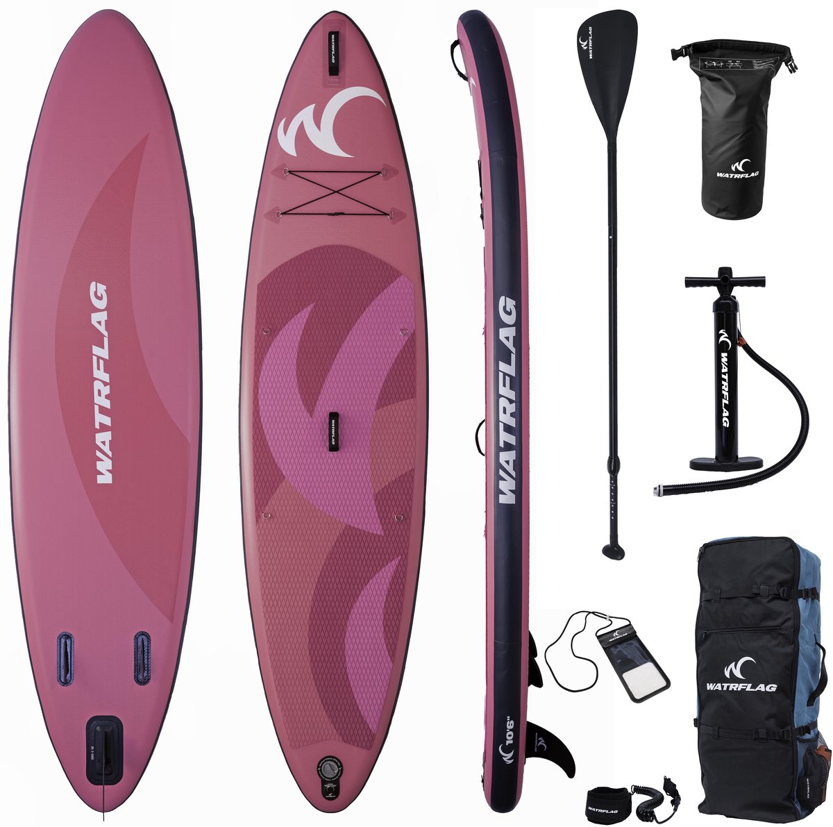 Watrflag Glide-Pink SUP Board 10'6'' Set - 320 cm - Allround Opblaasbaar Stand Up Paddle Board met peddel, pomp en rugzak 320