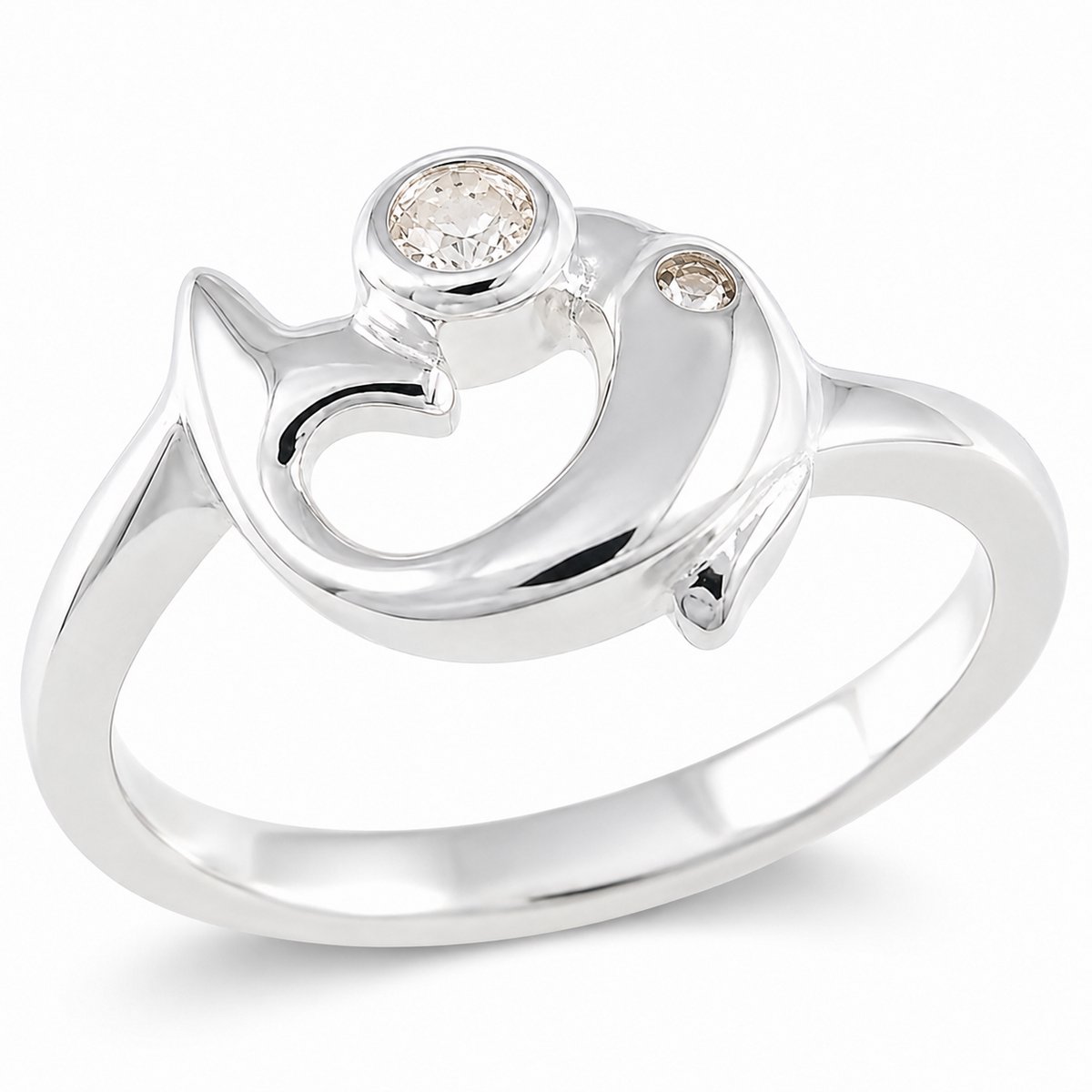 Zilveren Kinderring Dolfijn met Zirkonia – 925 Zilver – Speels Meisjesringetje met Glanzende Dolfijn en Steen