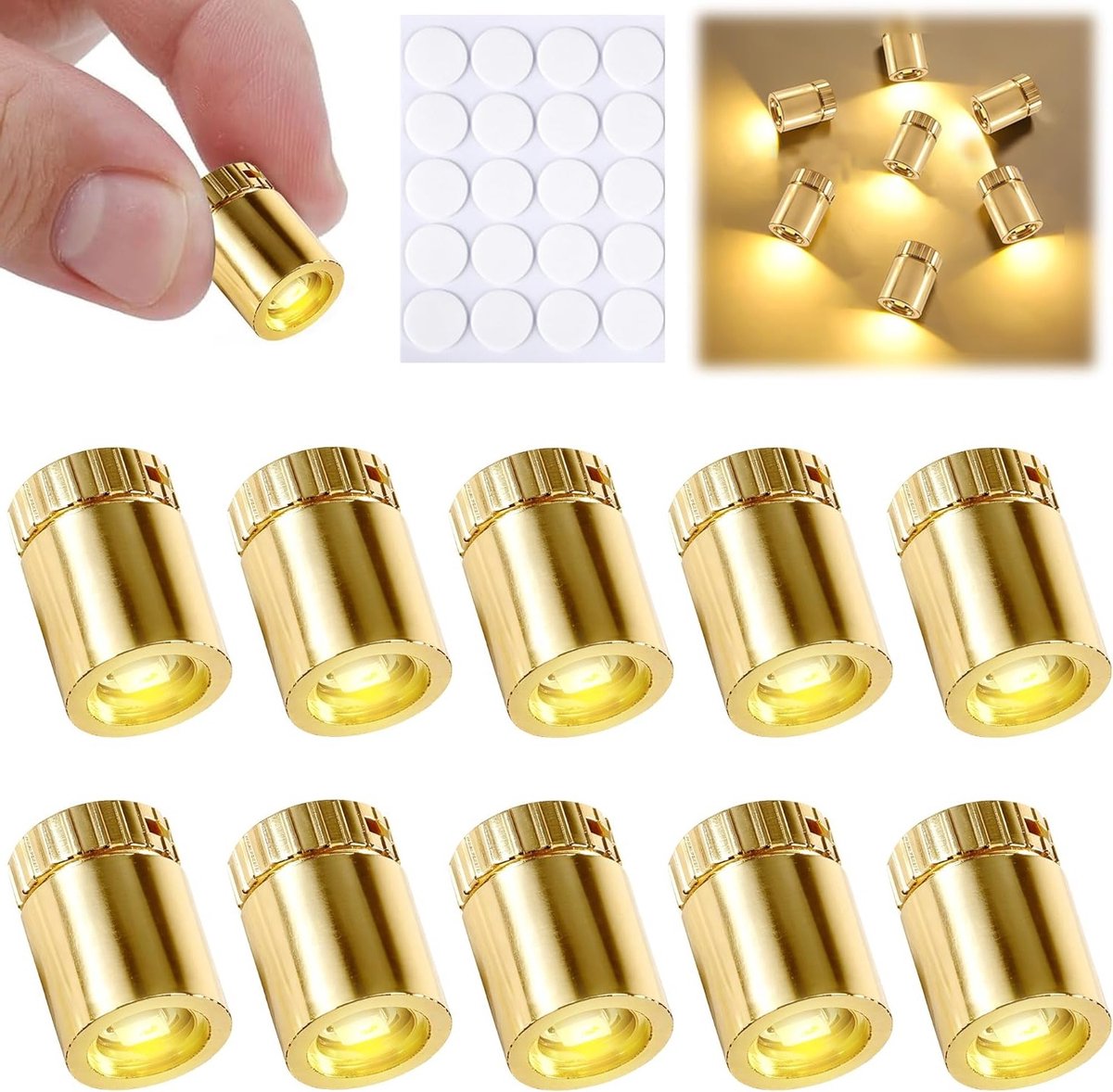 Set van 10 Mini LED Lichten voor Poppenhuizen - Gouden Mini Lichten voor DIY Projecten, Miniatuur Verlichting voor Etalages en Speelgoed Bouwblokken (Warm Wit)