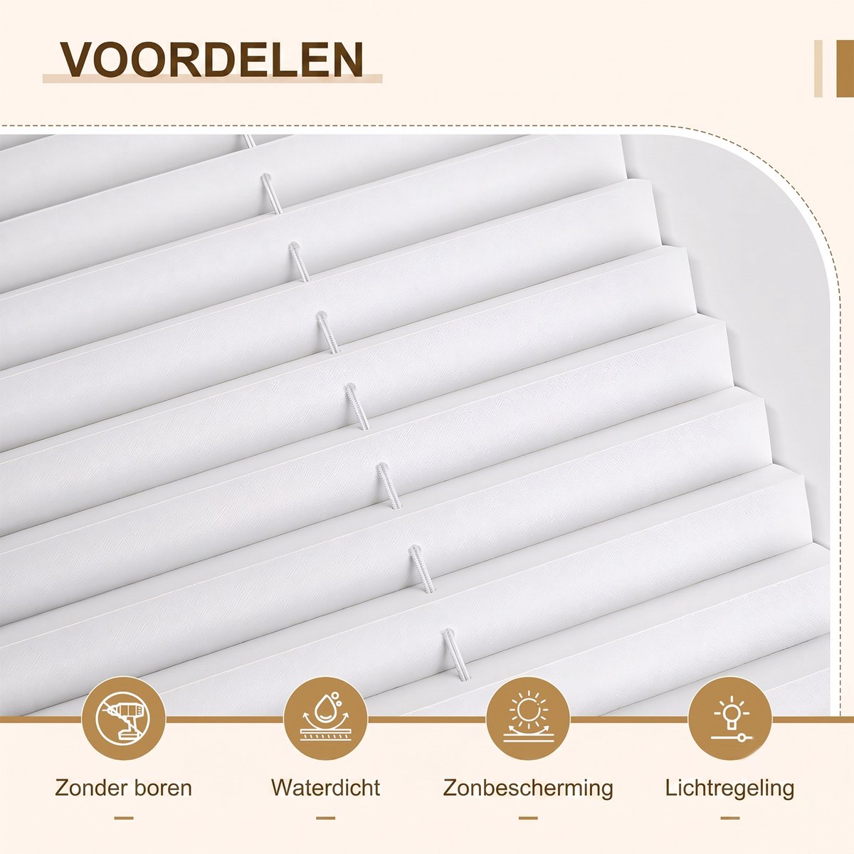 Plisségordijn Zonder Boren - Koordloos Plissé Gordijn - Zelfklevend & Lichtdoorlatend - Waterdicht Rolgordijn voor Badkamer, Keuken & Slaapkamer - Wit - 50×120cm – foto 7