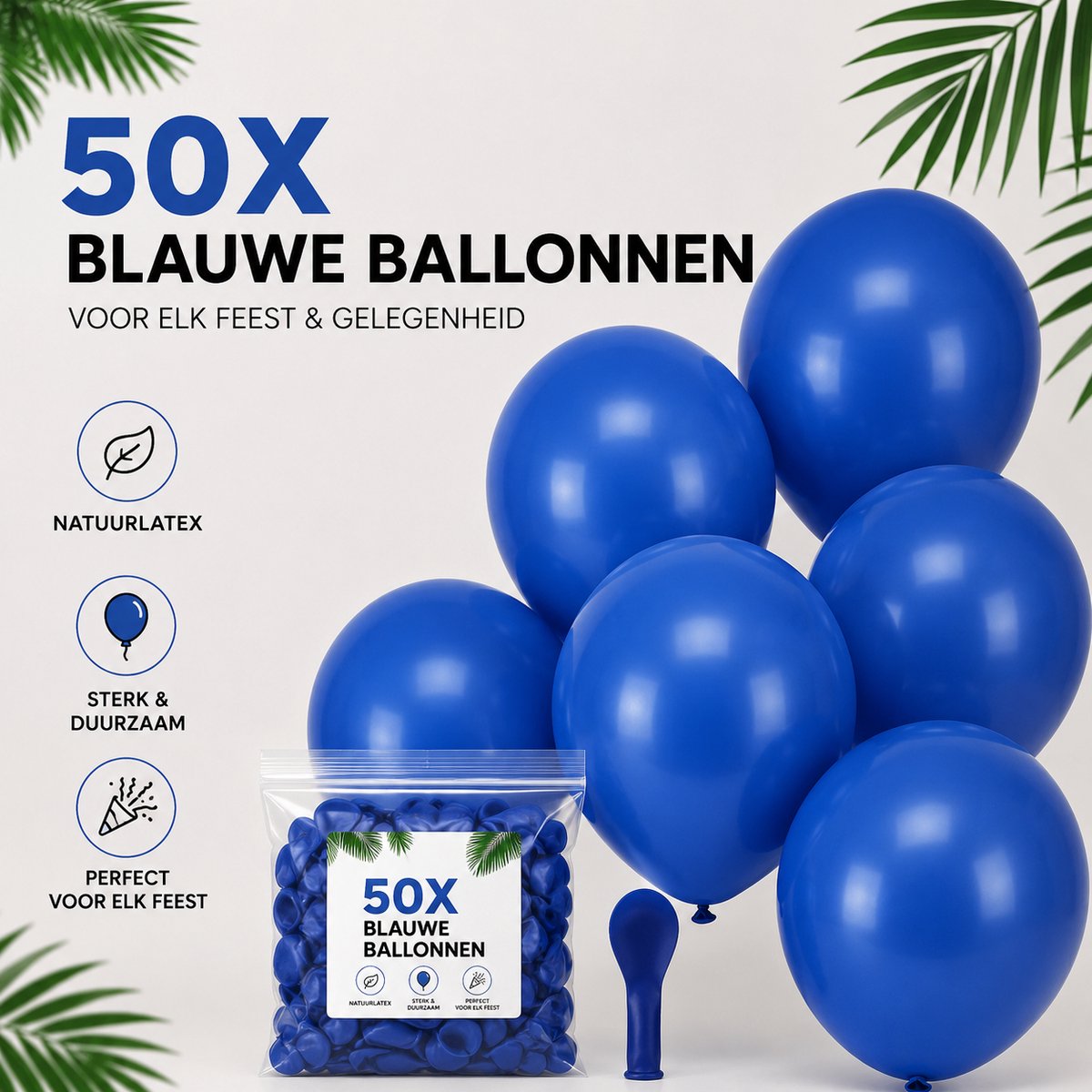HG Party - Blauw Ballonnen 12 inch – 50 stuks – Latex Feestballonnen voor Verjaardag & Koningsdag