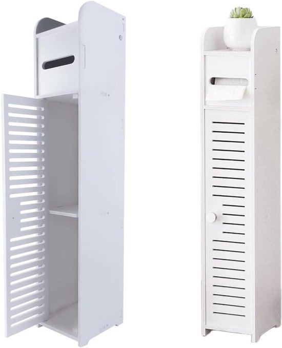 Badkamerkastje - Smal Opbergkastje - 81 cm Hoog - Wit Badkamermeubel - Toilet Of Badkamer - Vrijstaand Kastje - Compacte Opbergoplossing - Badkamer Opbergkast - Lichtgewicht Kast - Ruimtebesparend Ontwerp
