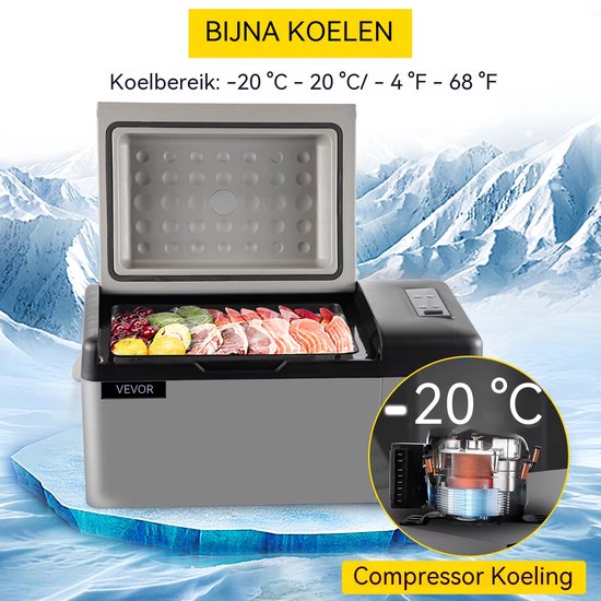 Auto koelkast 20L - Compressor Koelbox - 12/24V DC En 110-240V AC - Koelen Tot -20°C - Voor Auto En Reizen - 59,8x32x32 cm - Zwart — afbeelding 5
