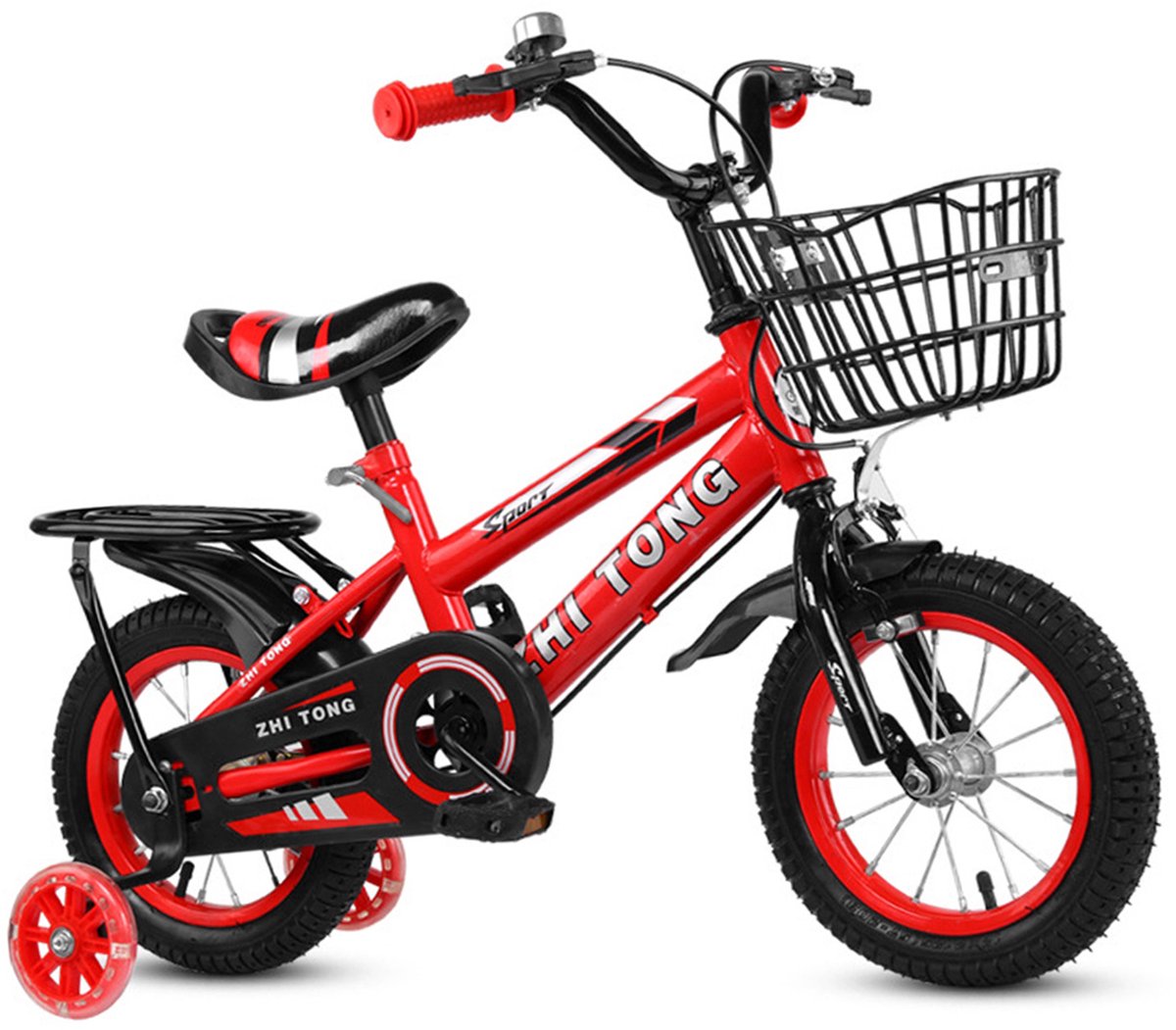 Kinderfiets 14 Inch met Achterzitje – Jongens & Meisjes Fiets 2-6 Jaar – Verstelbaar Stuur & Zadel – Met Fietsmandje – Rood