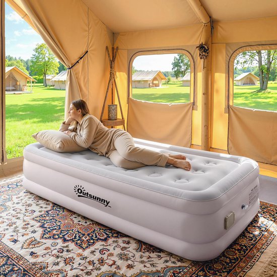 Opblaasbaar matras, ingebouwde elektrische pomp, met fleece gevoerd oppervlak, waterdicht tot 5000 mm, draagtas, 190x97x39 cm, kaki — afbeelding 2