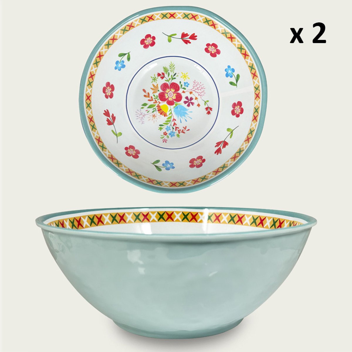 Arca Edenia - Set van 2 Melamine kommen Ø22xH9cm – licht in gewicht – makkelijk stapelbaar – voor binnen en buiten
