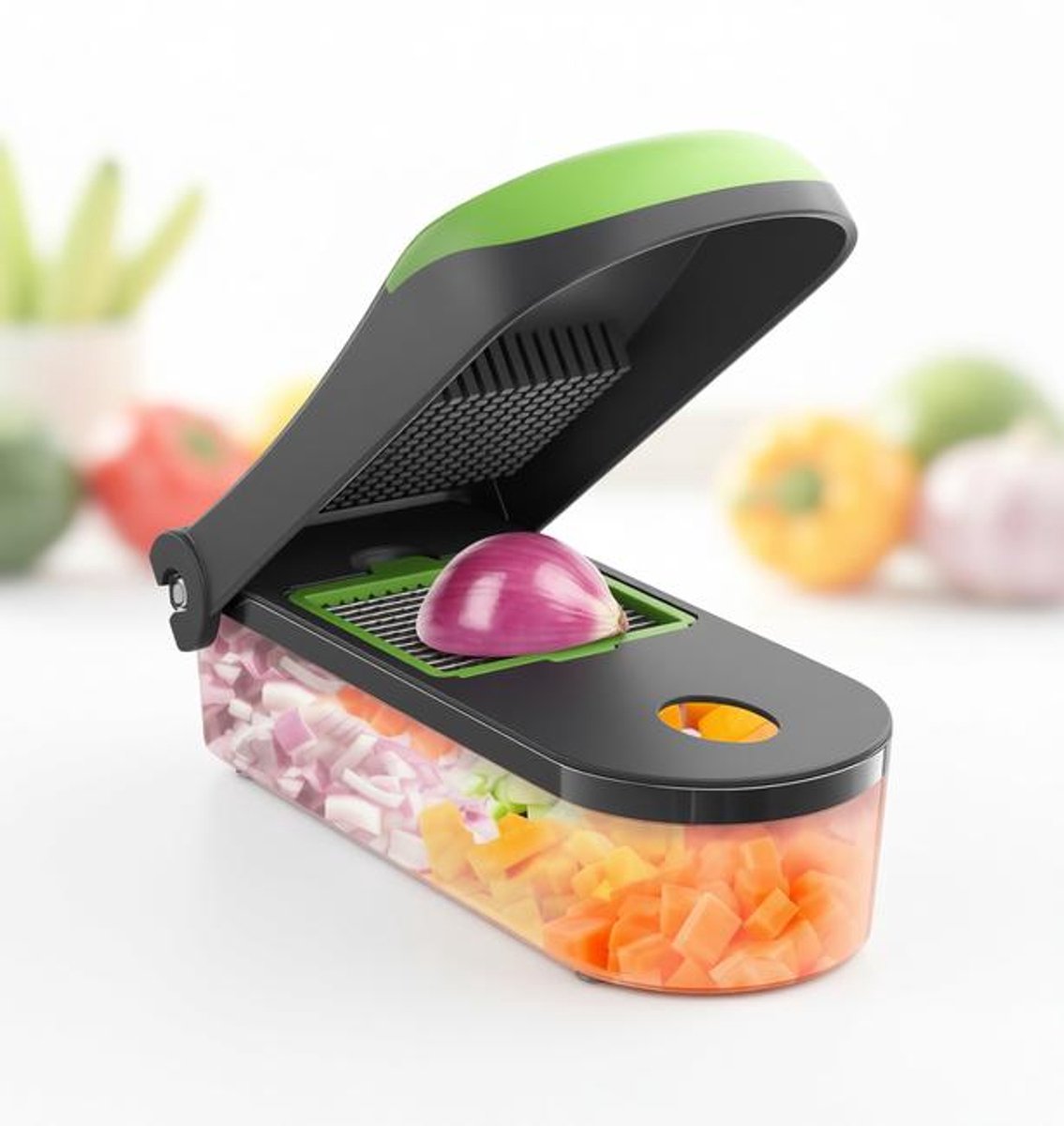 ElleMooi Professionele 6-in-1 groentesnijder, 1200 ml, BPA-vrij, vaatwasmachinebestendig, universele groenteschaaf