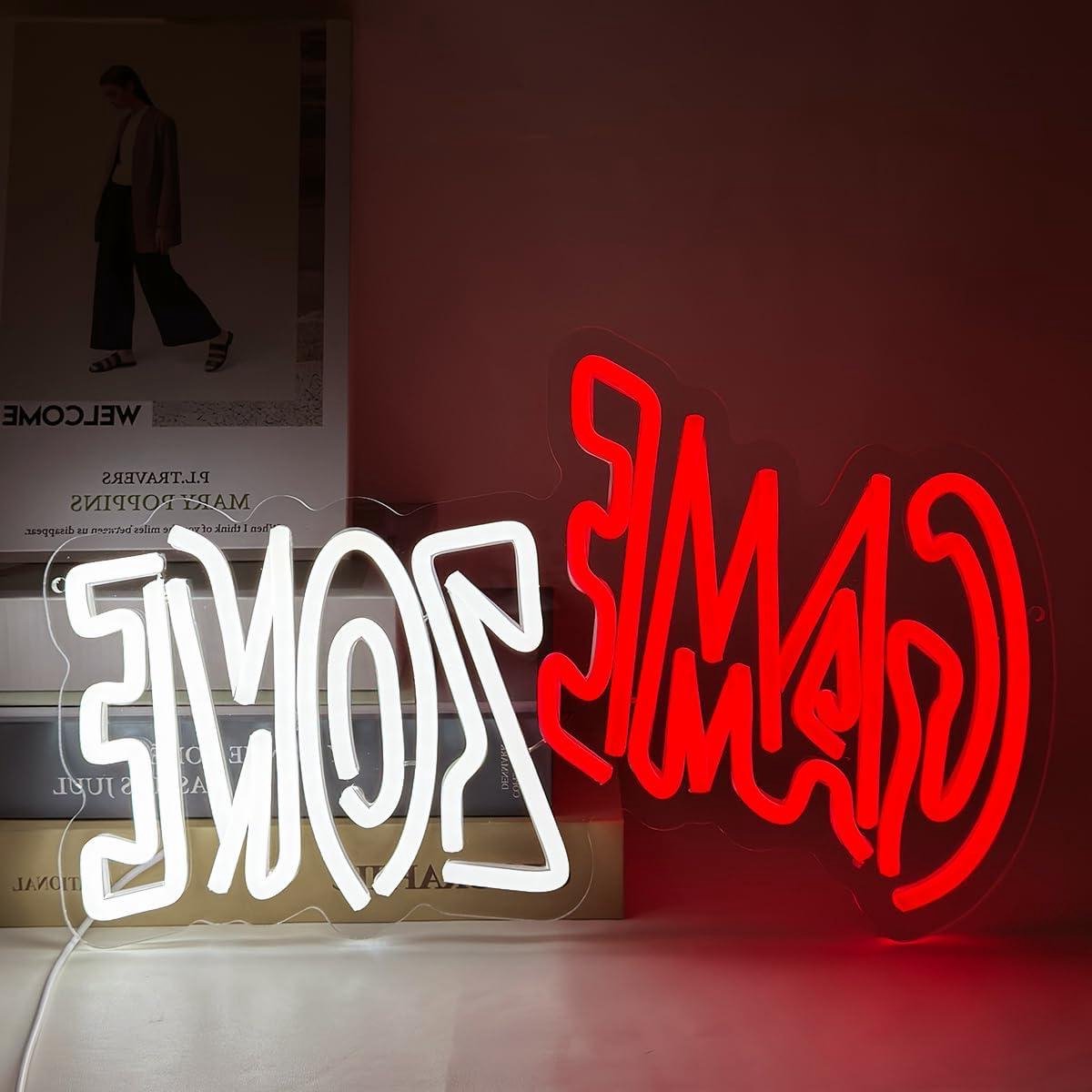 Game Zone Neon Sign - Gamer Lamp - Speelkamer Decoratie - Flexibele LED Strips - 40x24 cm - Rood en Wit