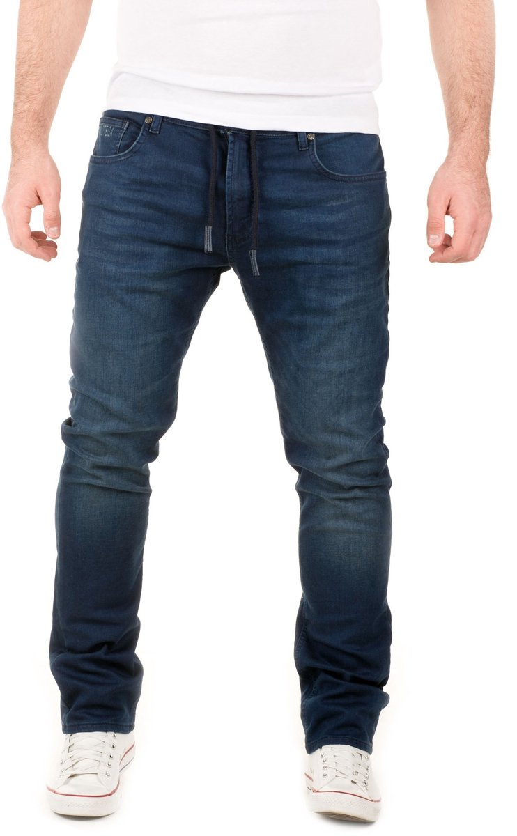 WOTEGA Heren Joggerbroek Noah – Katoen Stretch – Donkerblauw – Jeanslook & Koordsluiting