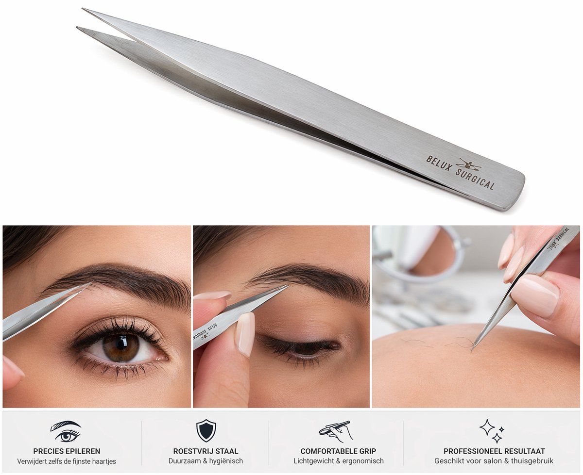Belux Surgical Instruments – Epileerpincet Zilver 9 cm – RVS Precisiepincet – Steriel Verpakt (Niet Gesteriliseerd)