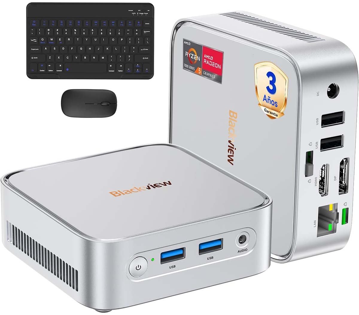 Blackview MP50 - 2026 Edition Mini PC - AMD Ryzen 5 3500U - 16 GB DDR4 & 512 GB M.2 SSD - Tot 3,7 GHz - Windows 11 Pro - Mini Computer met WiFi - Bluetooth - WiFi 5 - USB3.0 voor Kantoor - Inclusief Toetsenbord en muis - Zilver