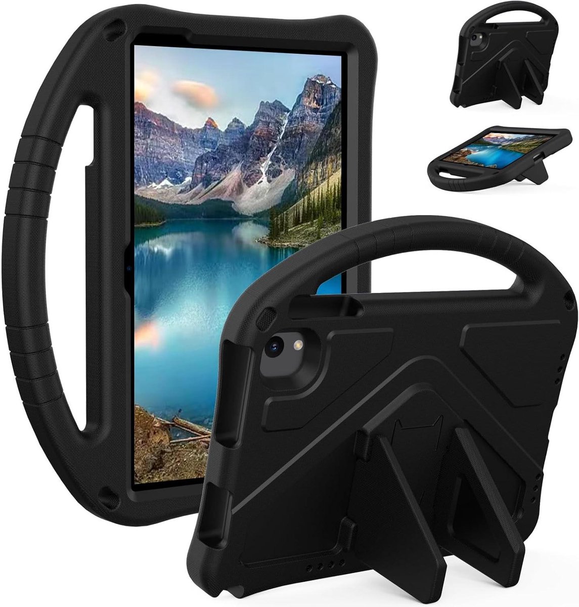 Hoesje voor Urao C107/Jeazans OC101 10,1 inch, EVA robuuste schokbestendige harde hoes met handvat standaard en riem cover voor Urao C107/Jeazans OC101/C107 Android 14 tablet 10,1 inch, zwart