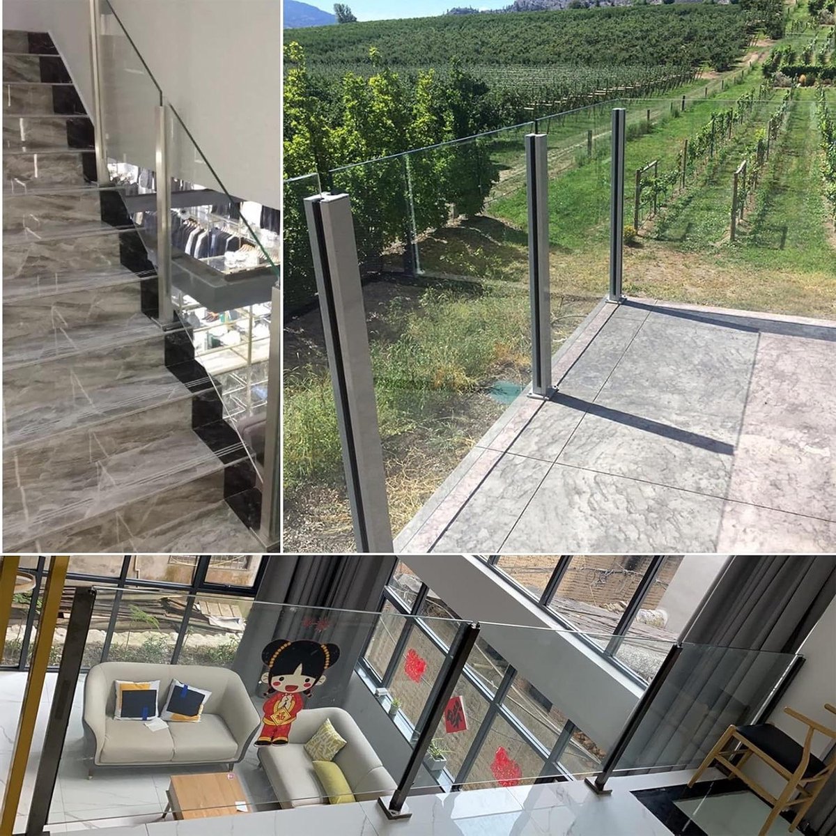 Glazen Balustrade Paal - Terras Reling - Buiten Veiligheid - Roestvrij Staal 304 - 135cm Hoog - Zilverkleurig
