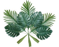 ShoppeWatch Kunstpalmbladeren met stengel (20 stuks) tropische Philodendron Monstera Fronds Party Decoraties Faux Palm Boom Plant Blad Nep Imitatie Varens Takken Thuis Keuken Plastic Decor AF49