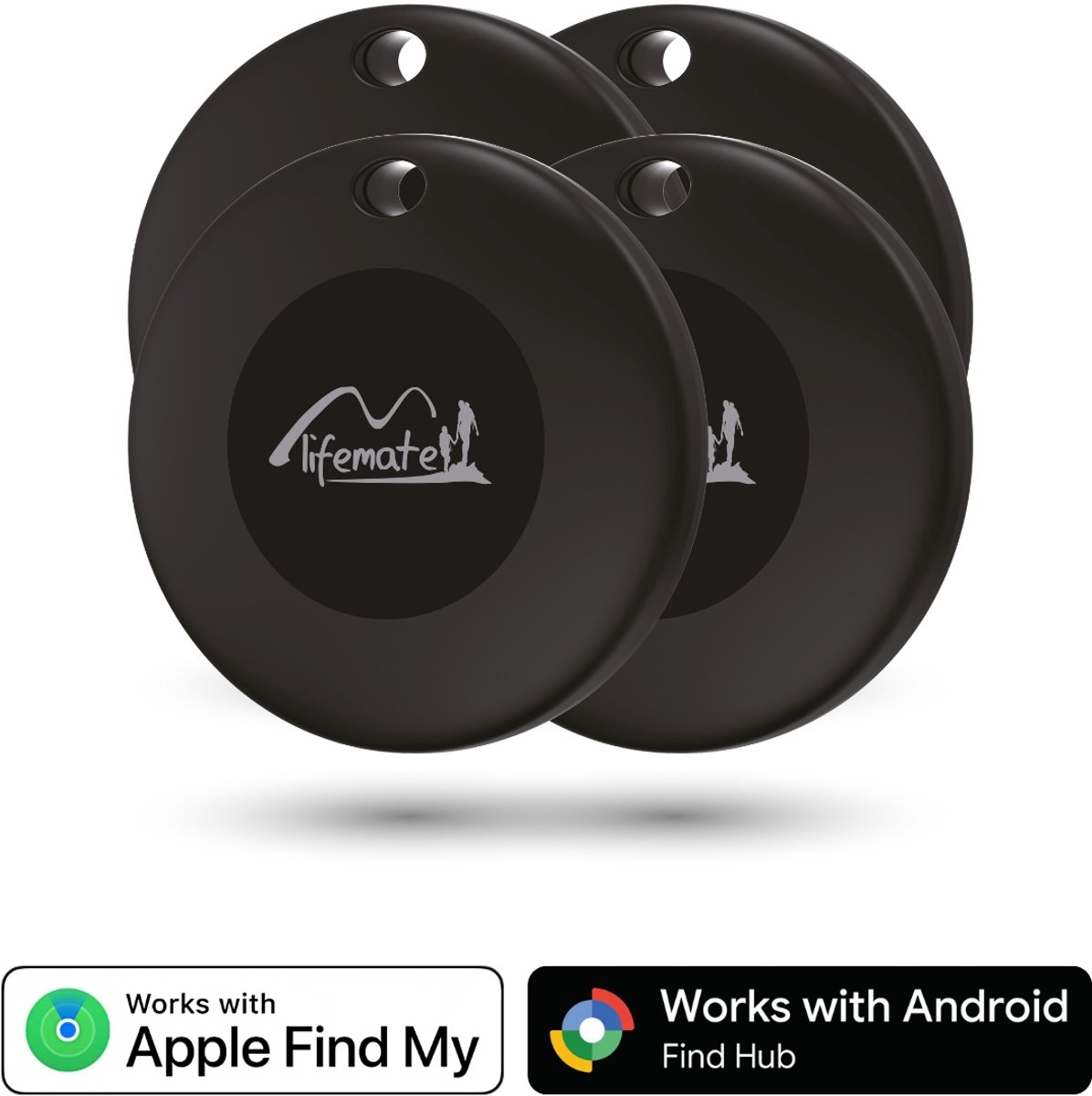 Lifemate Life Tag Duo - Compatibel met iOS Zoek mijn of Android / Google Vind Plek - Android Bluetooth Tracker - Apple Bluetooth Tracker - 100 dB - Tracker Apple iPhone & Android - 4 Pack