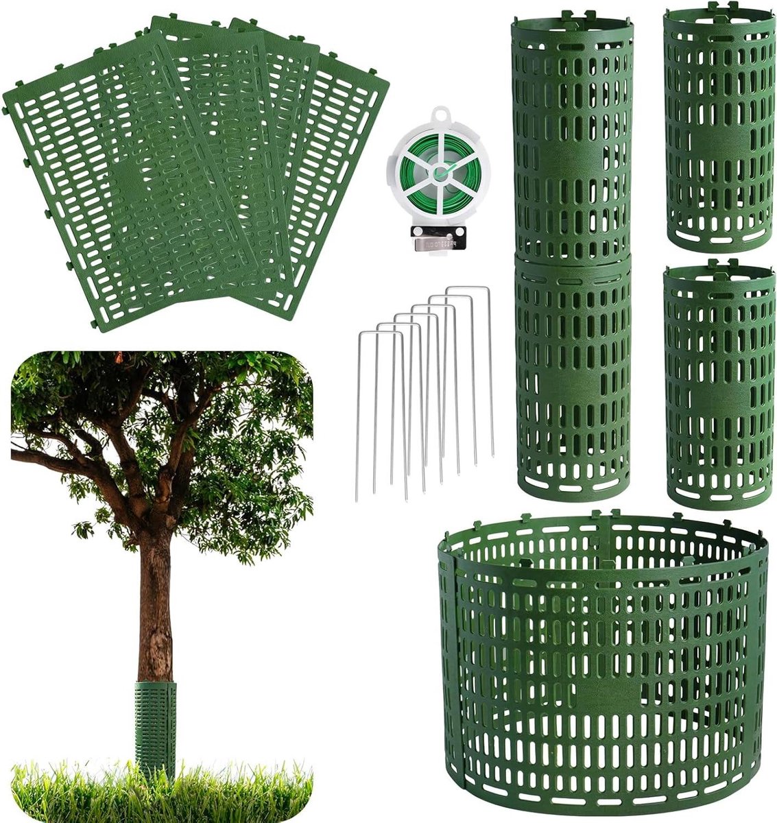7 stuks boomstambeschermer, boombeschermers stambeschermer met draaibanden, aanpasbaar voor verschillende maten bomen of planten, voorkomt schade door boomschors door snoeischaren, maaiers en