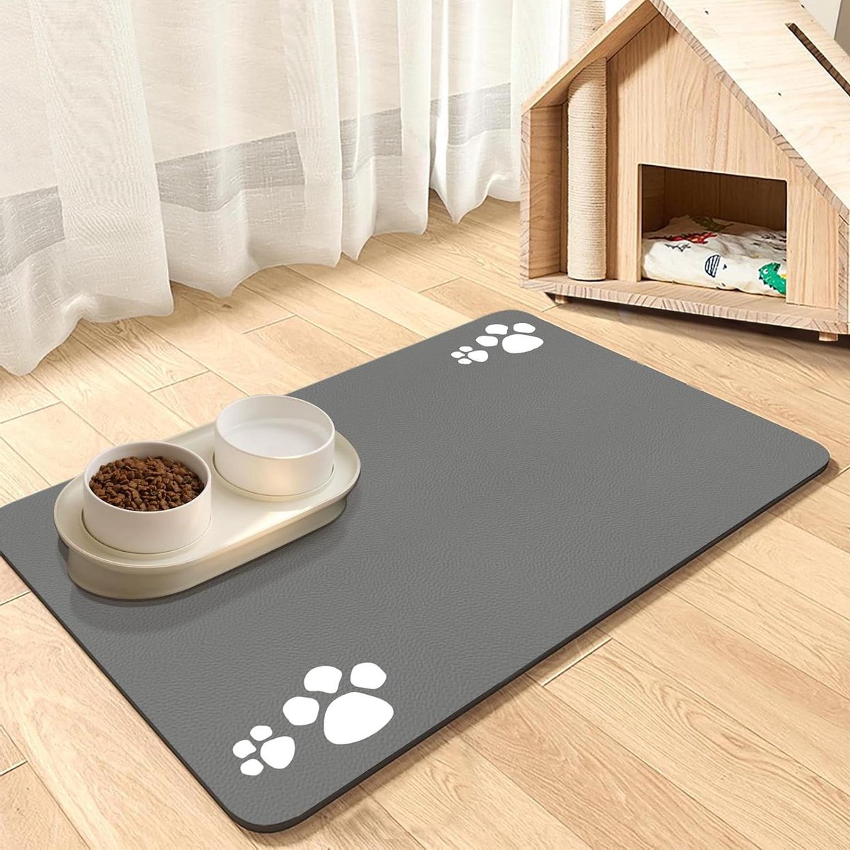 Huisdiervoedermat - Pootjesmat Voerbak - Schoon Eten - Super Absorberend - 40 x 60 cm - Lichtgrijs