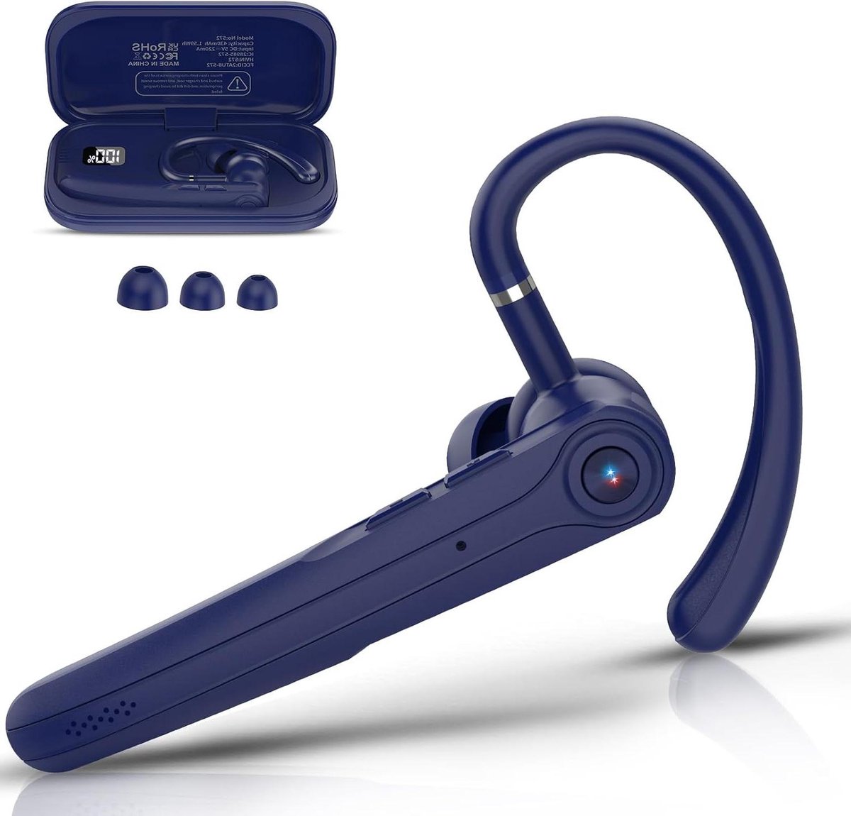 Draadloze Oortelefoon - Bluetooth Headset - Handsfree Bellen - Dubbele Microfoon Ruisfilter - 15 Meter Bereik - Donkerblauw
