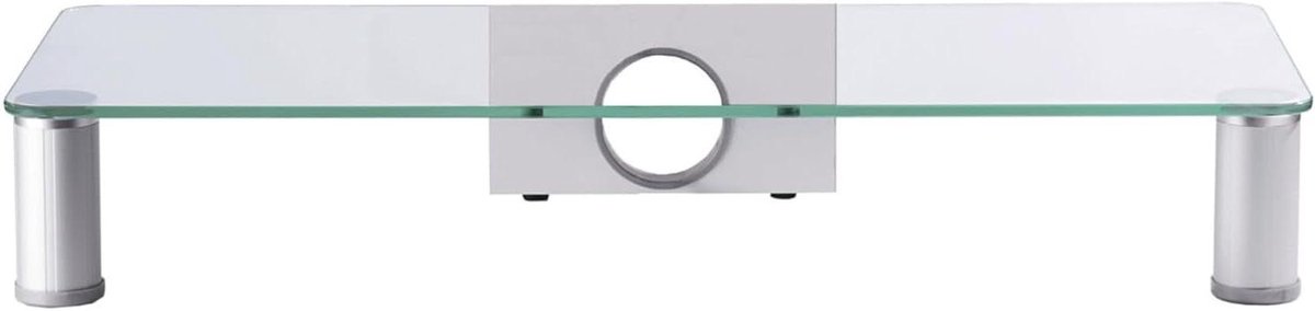 Monitor Verhoging - Beeldscherm Stand - Ergonomisch Werken - Gehard Veiligheidsglas - 62 x 25 cm - Zilver