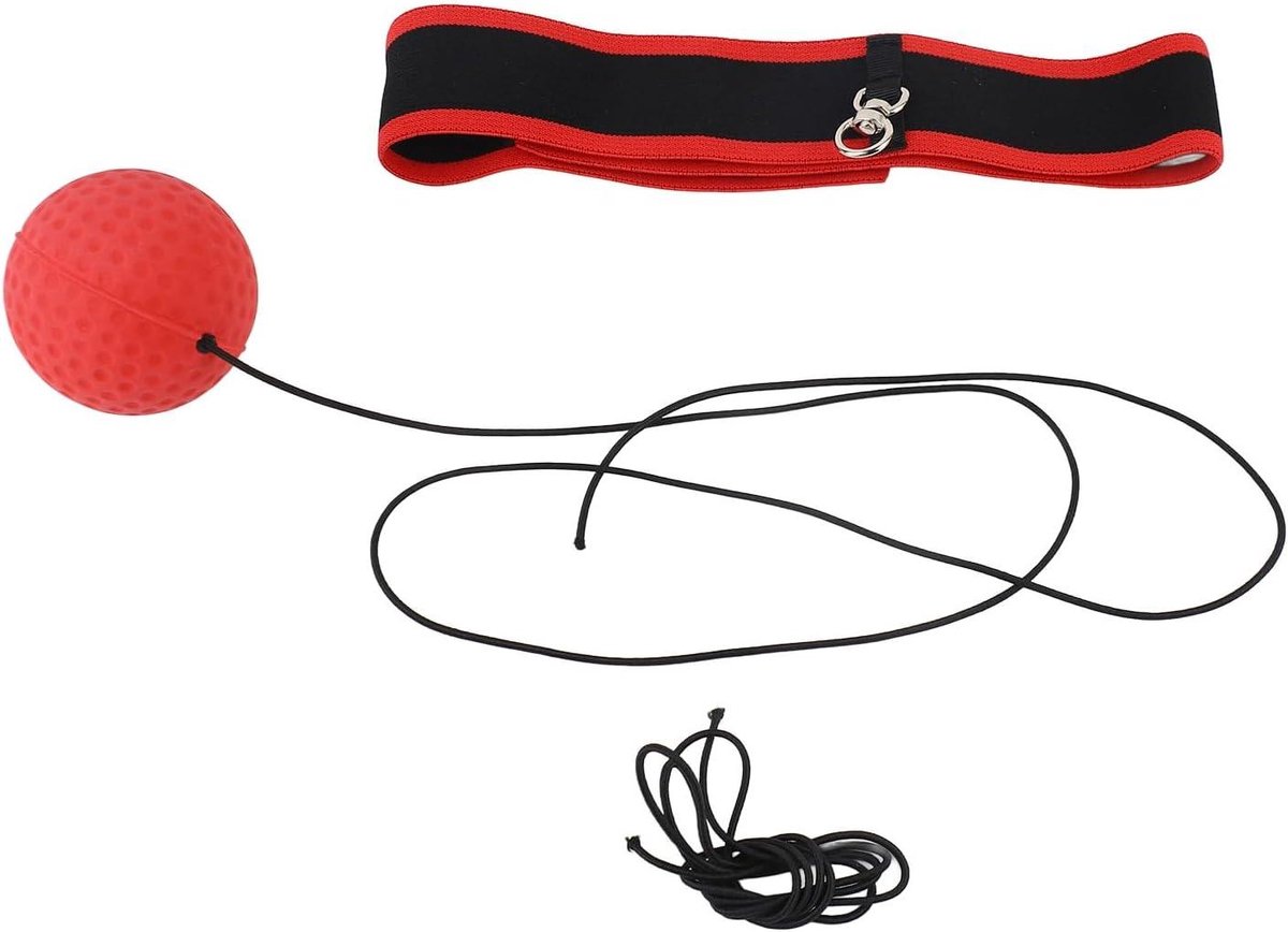 Boksbal met hoofdband - Reactie bal - Coördinatie training - Verstelbare hoofdband - 90 gram bal - Rood