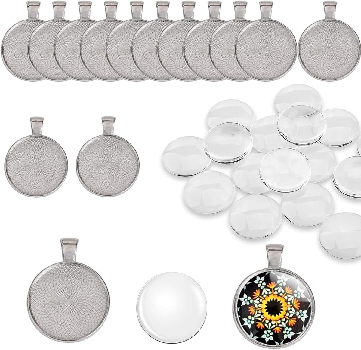 60 stuks bezel pendants - cabochon - glasdome tegels - heldere cameo - donker zilver