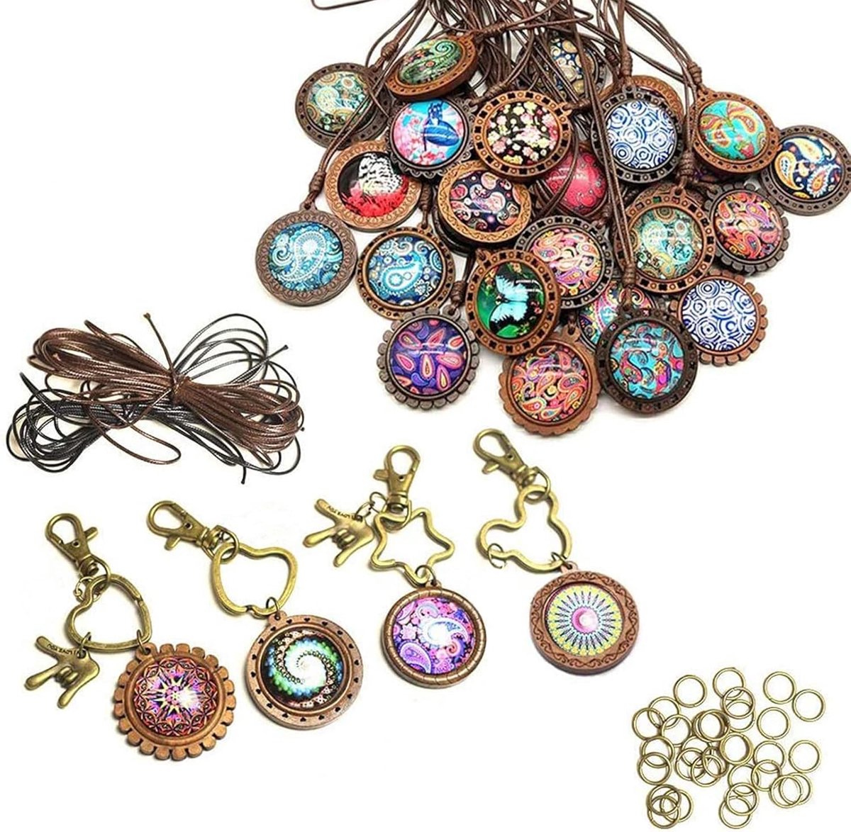Pendant Tray Bezel met Glas Cabochon - Retro Glazen Koepel Craft Crystal Bezel Pendant Set voor DIY Souvenir Dild Locket Ketting Geschenken - Sieraden Maken - Medium - Glas - Synthetische Diamant