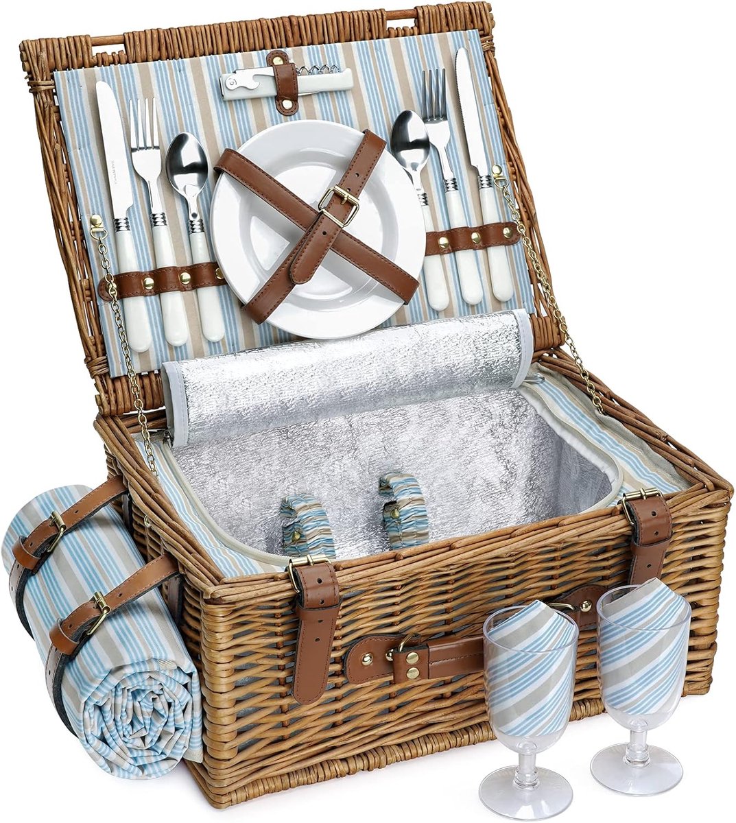 Picknickmand - Picknick Mandje - Boodschappenmand - Fruitmand - Winkelmand - Rieten Mand - Wilgenhout - Lichtbruin - 30,5 x 39,9 x 19 cm - van Imperatoris