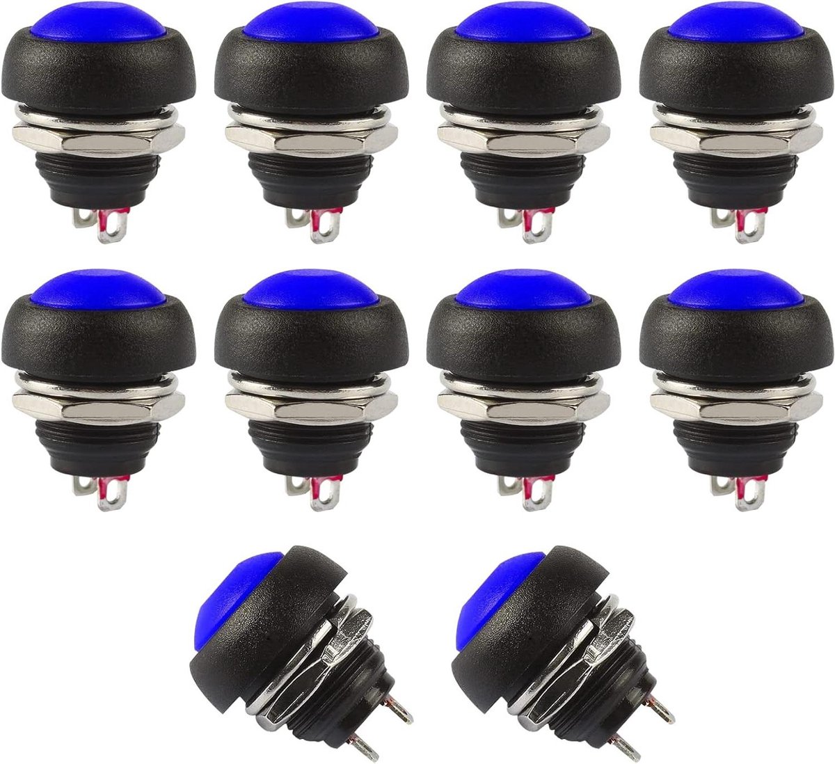 Drukknopschakelaars - Momentary Schakelaars - Elektrische Projecten - Normaal Open - 12mm Montagegat - Blauw