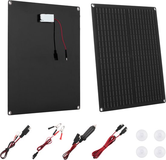 VEVOR 30w 12v Zonnepaneel Acculader, Monokristallijn Zonnepaneelset Met Ingebouwde Slimme Controller en 3 Verbindingskabels, Draagbaar voor Camper, Auto, Motorfiets, Boot, Busje en