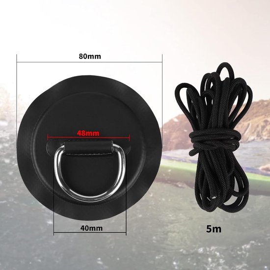6 x D Ring Patch PVC Roestvrij Staal Met 5 M Lange Elastische Band, Kano Kajak Accessoires Ring Voor Opblaasbare Boten, Vlot, Stand-Up-Paddleboard, Geen Lijm Ontvangen, Zwart — afbeelding 4