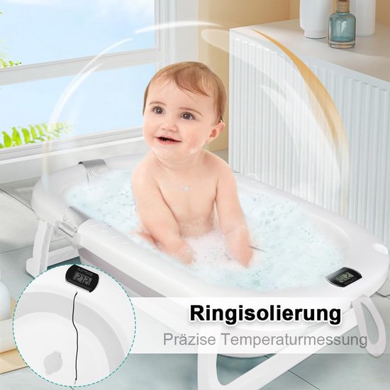 Opvouwbaar Babybad - Babybadje XXL - Veilig Baden - Met Temperatuurmeter - 80x50x23cm - Grijs — afbeelding 2
