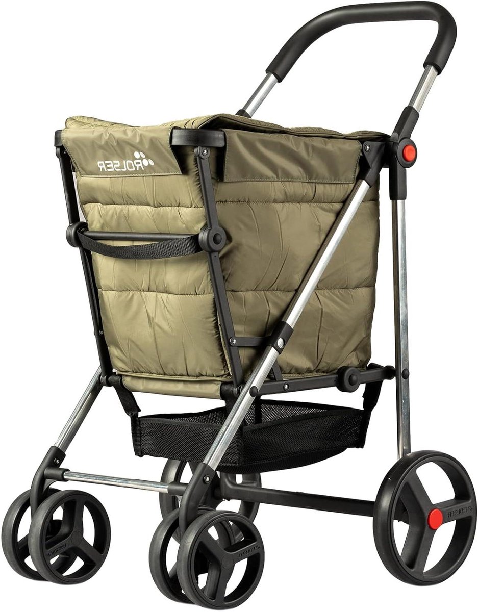 Rolser Basket Polar 4 Big Wheel 2 Swivelling Foldable Shopping Trolley - Kaki