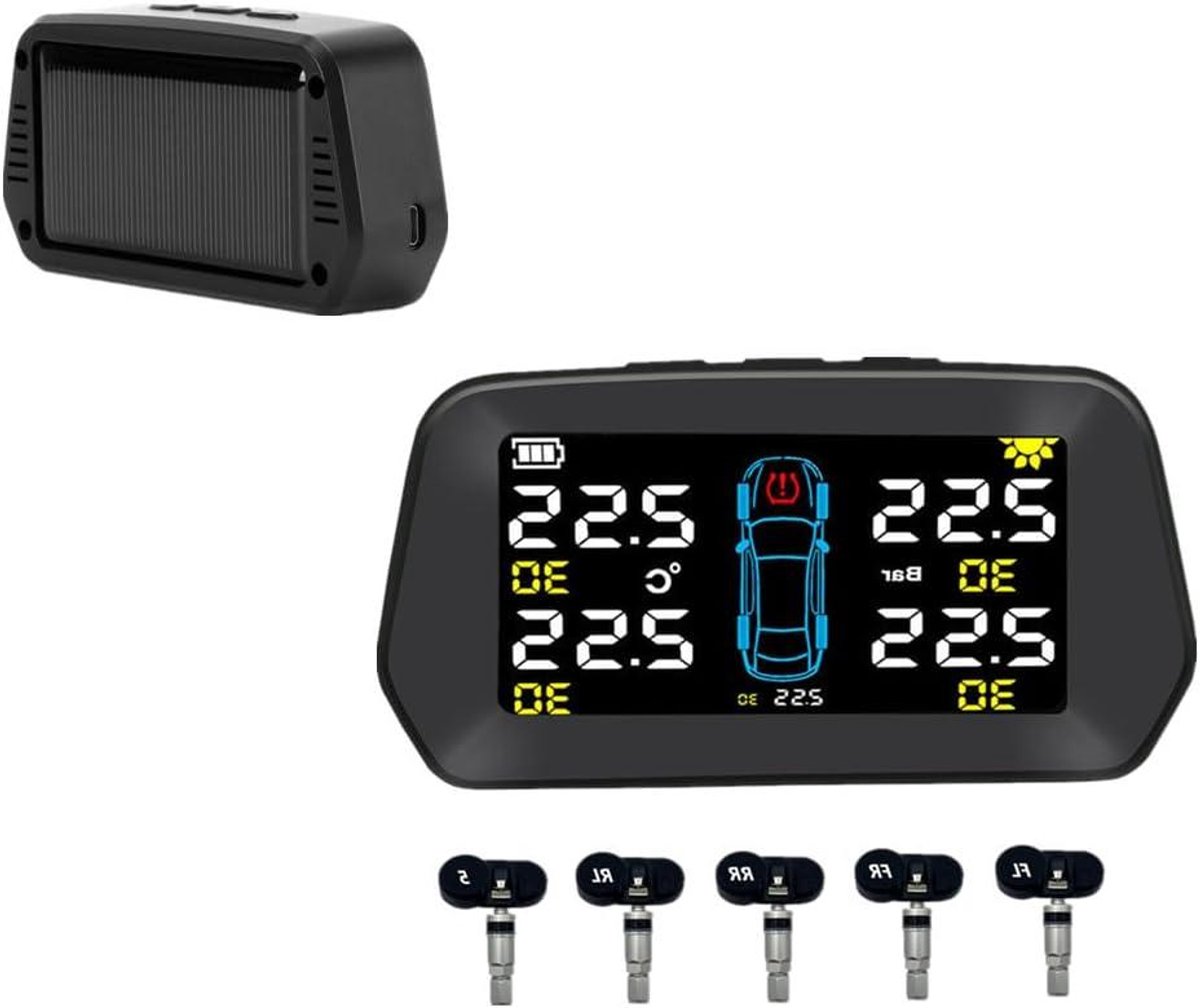 Banden Monitoring Systeem - TPMS Zonne Opladen - Veilig Rijden - 7 Alarm Modes - 5 Sensoren