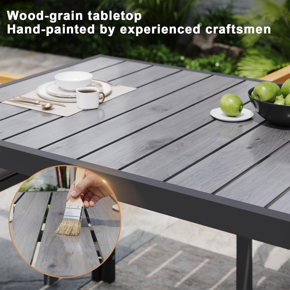 Tuinmeubelset 180 cm 4 Personen – Aluminium Tuinset met Houtlook Tafelblad, Hoge Rugleuning, Weerbestendig & Comfortabel – Laura