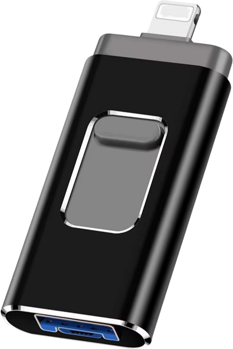 USB Flash Drive 512GB USB 3.0 Geheugenstick – Externe Opslag, geschikt voor iPhone, Telefoon, Android, Type-C & Windows 4-in-1 USB Stick - Zwart