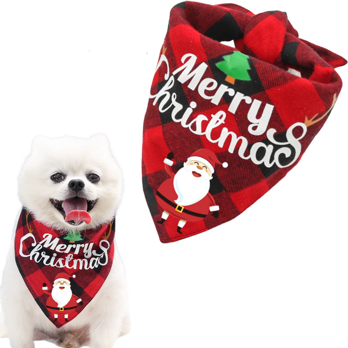 Kerst Sjaaltje 'Merry Christmas' - Hond & Kat - Winter Halsband - Honden Das Rood - Kerstpakje voor Honden en Katten - Hondentrui - Kerstkostuum - Hondenkleding - Maat L