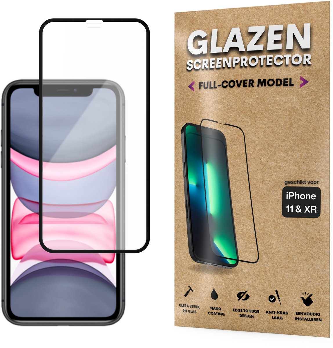 Screenprotector - Geschikt voor iPhone 11 / XR - Gehard Glas - Full Cover Tempered Glass - Case Friendly