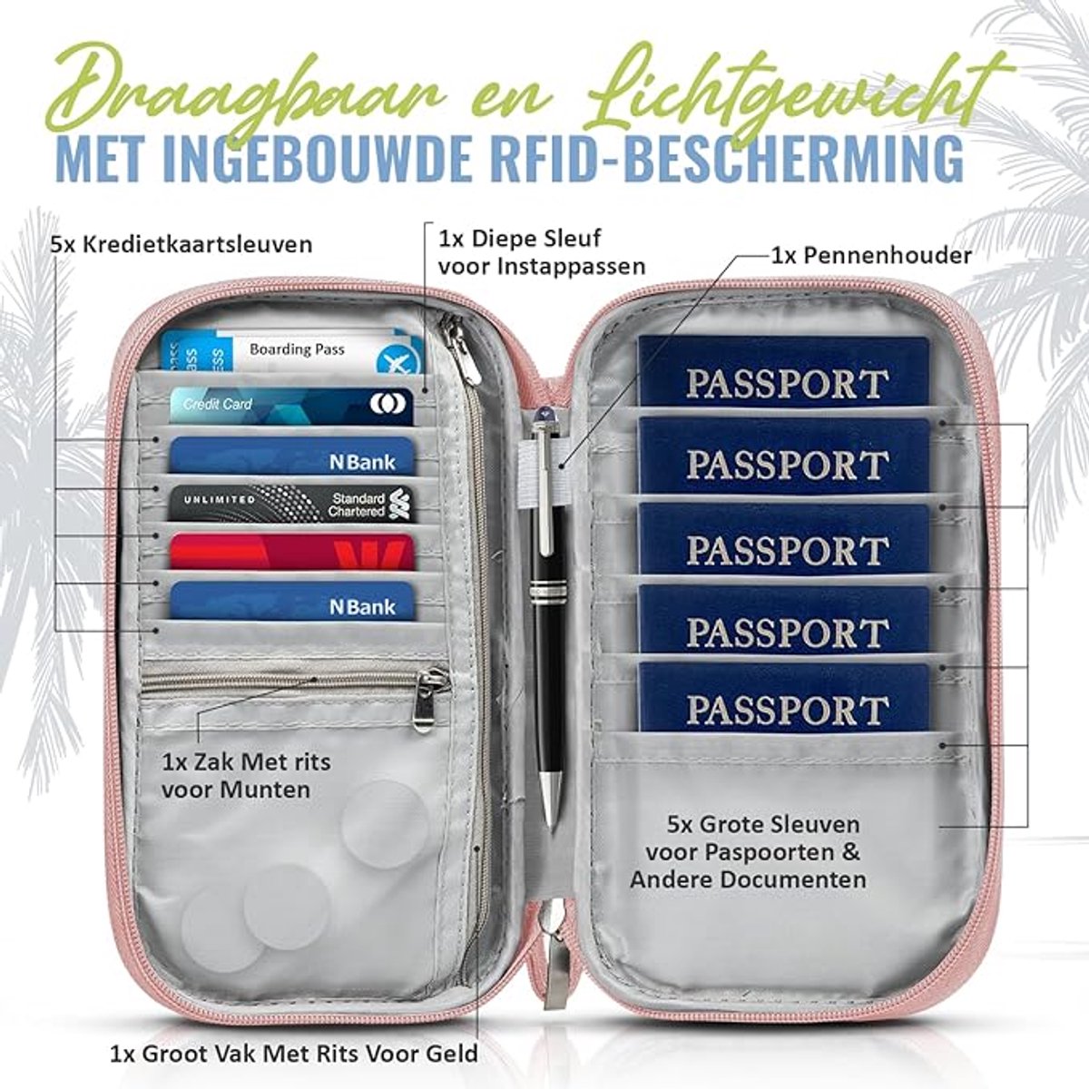 FINTIE Paspoorthouder, reisportemonnee voor familie 4-6, RFID-blokkering, reisdocumentenorganizer, clutch voor paspoorten, visitekaartjes, creditcards, instapkaarten, lila marmer