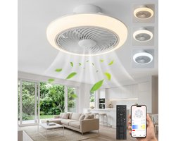 MUPOO smart Plafondventilator met verlichting met App Afstandsbediening- Ø 46cm - Dimbaar & 3 Kleurstanden- Stil & Winterstand- Ventilator lamp plafond Voor Woonkamer & Slaapkamer