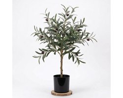 Cheqo® Kunstplant Olijfboom - Kunst Olijfboompje - Olijf Kunstplant - Nepplant - Kunstboom - Nep Olijfboom - voor Binnen - Mediterraan - Kantoorplant - Interieurboom - Decoratie - Sfeerplant