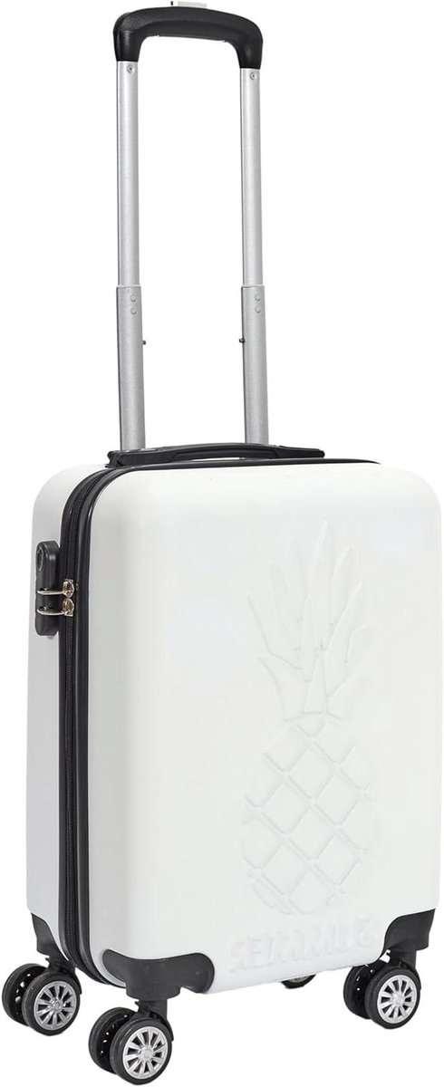 Cabinekoffer Ananas Reliëf - Handbagage Koffer - Korte Reizen - Compacte Afmetingen - 33L Inhoud - Wit
