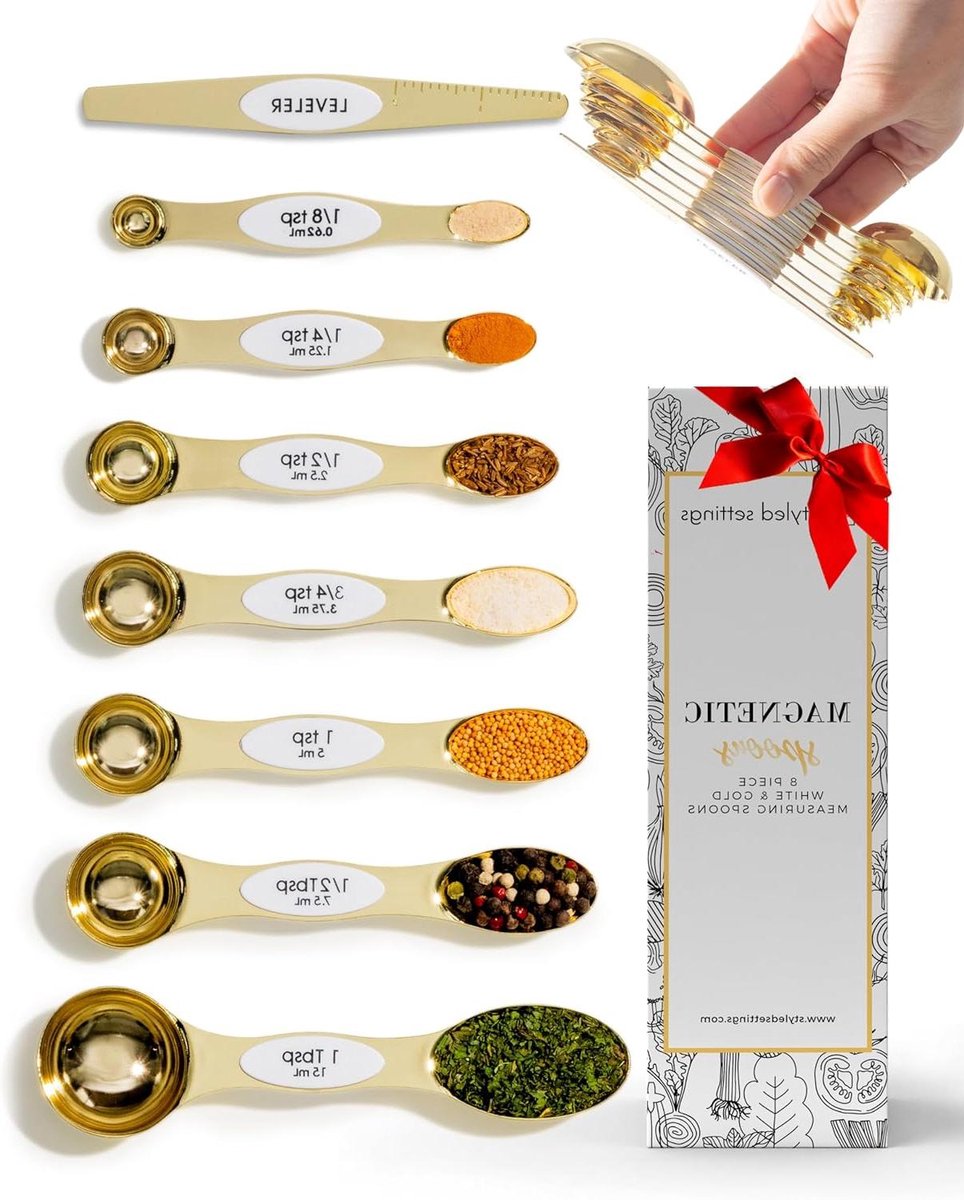 Maatlepels Set - Keuken Lepels - Koken Bakken - Dubbelzijdig Ontwerp - 8 Stuks - Goud Wit