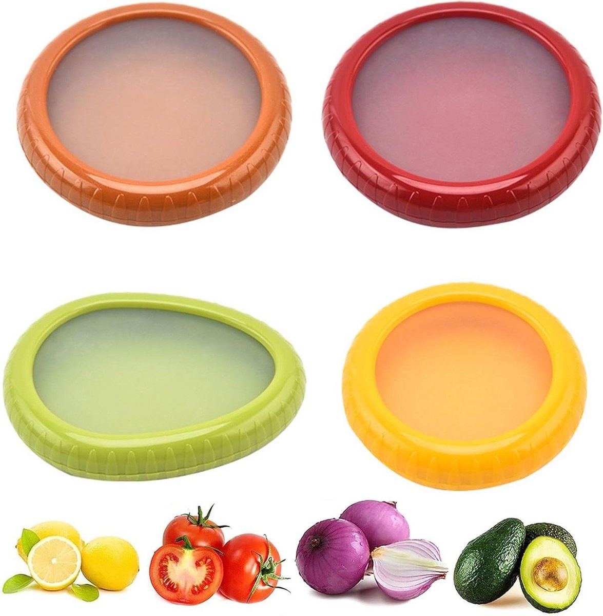 Fruit Opbergdozen - Groente Containers - Koelkast Organisatie - Lekvrij en Luchtdicht - 4 Stuks Set - Geel Groen Rood Bruin