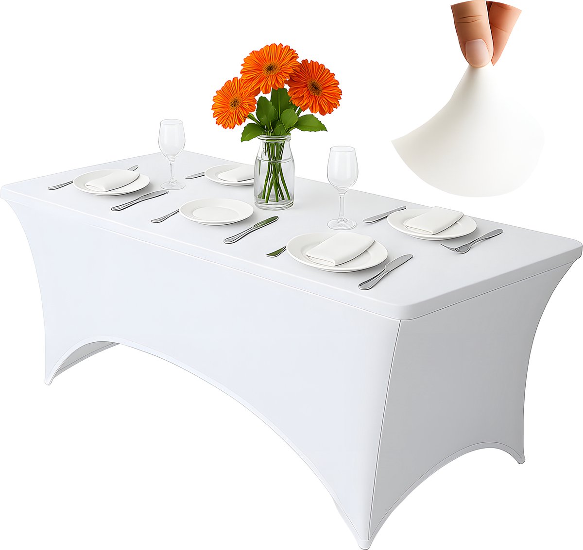 Tafelhoes Stretch 180 cm – Catering Tafelkleed – Rechthoekig – Polyester Spandex – Wit