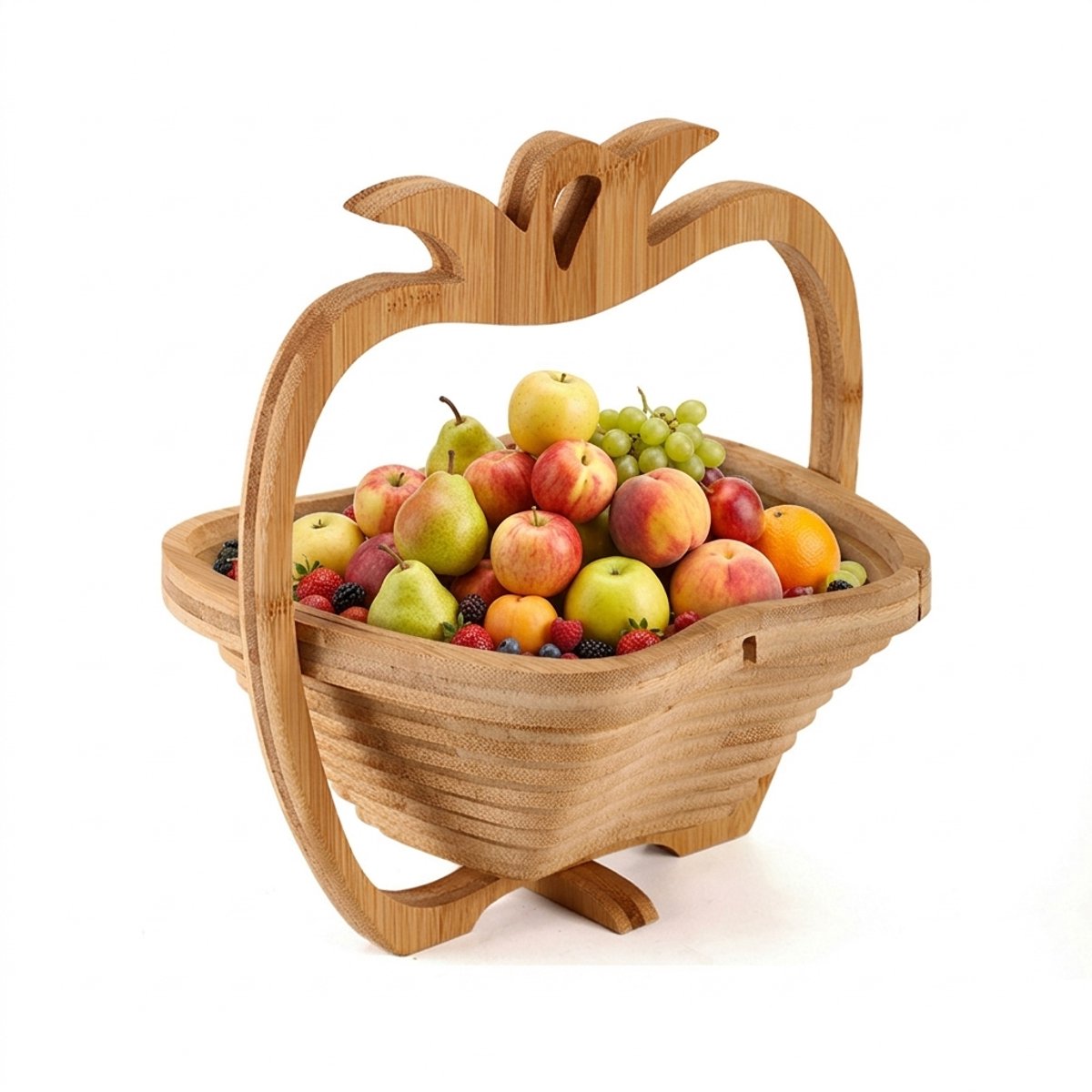 Hearyoo Opvouwbare Bamboe Fruitmand - Ananas Design - Fruitschaal en Broodmand - Ook Onderzetter en Snijplank