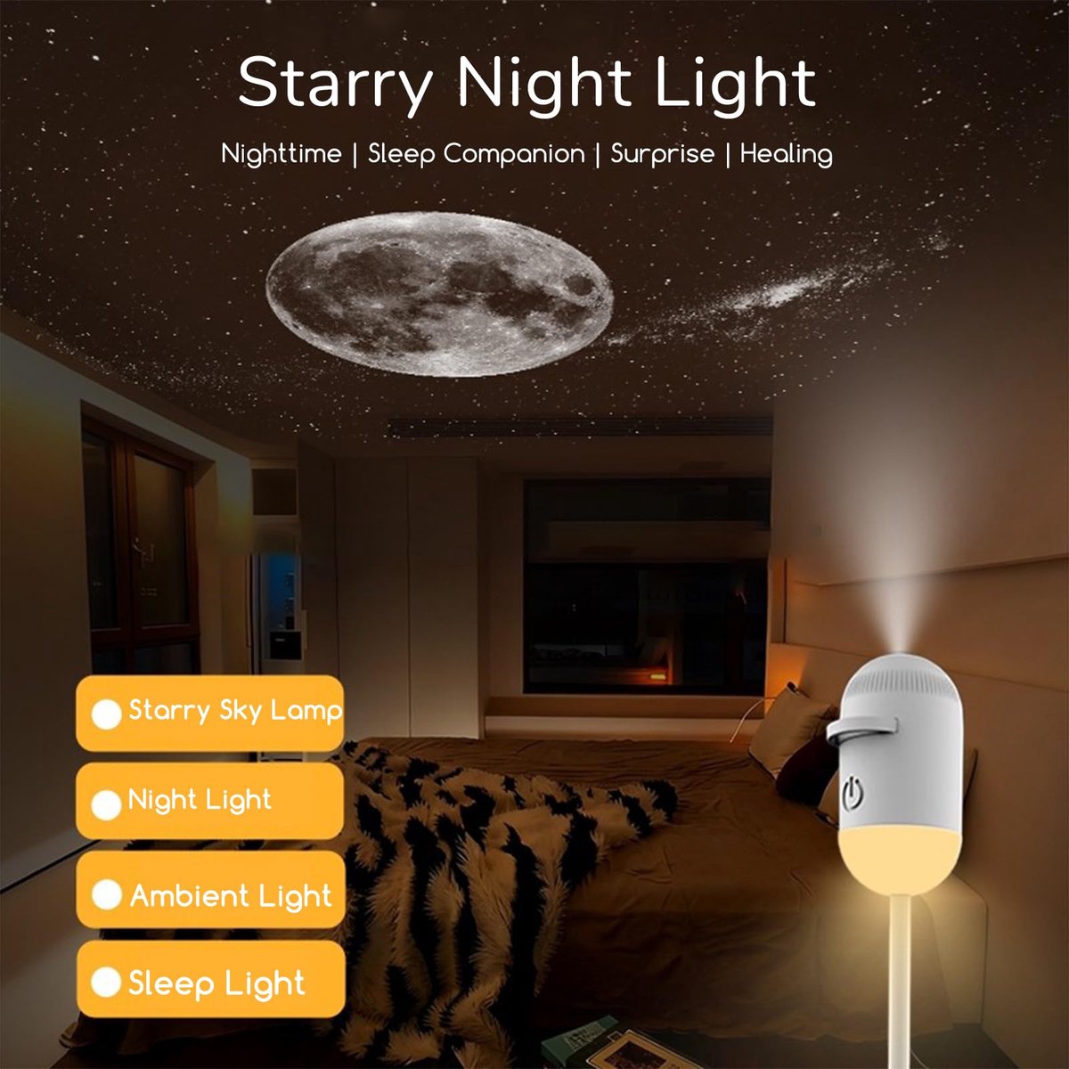 Kraftverdia 2-in-1 Galaxy Projector Sterren Nachtlampje - Sterren Projector met 12 Films - Dimbare LED Lamp met 360° Rotatie en USB - Voor Slaapkamer, Auto en Kinderkamer – foto 8
